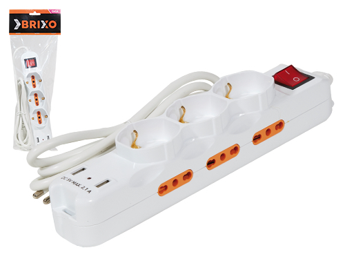 MULTIPRESE BRIXO 9 P.TI C/INTERR.2USB (cartone 5 PZ)