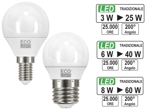 LAMPADINE ECOLIGHT LED E27 GLO.20W F. (cartone 5 PZ)