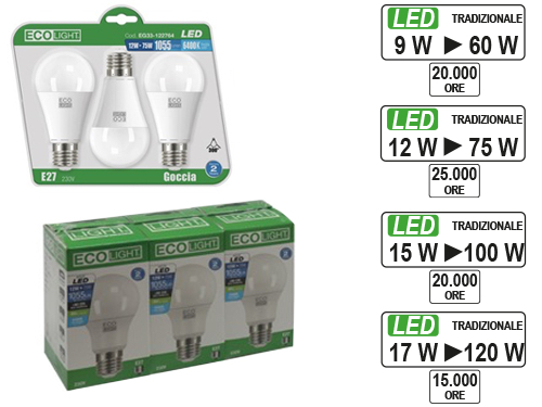 LAMPADINE ECOLIGHT LED E27 GO17W F.CF3PZ