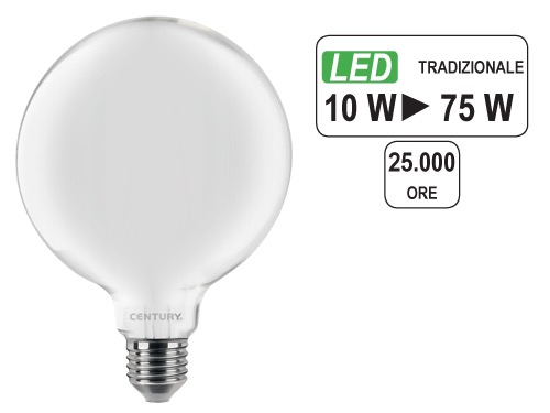 LAMPADINE CENTURY LED SATEN E27 GL.10WF. (cartone 5 PZ)