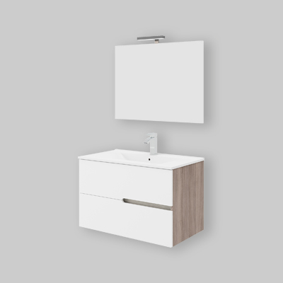 COMPOSIZIONE MOBILE DA BAGNO EVA 80 Rovere Fumo - Bianco Lucido