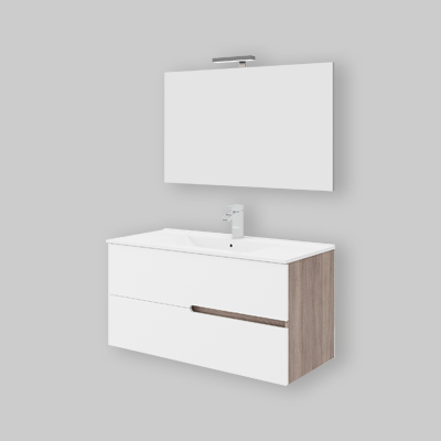 COMPOSIZIONE MOBILE DA BAGNO EVA 100 Rovere Fumo - Bianco Lucido