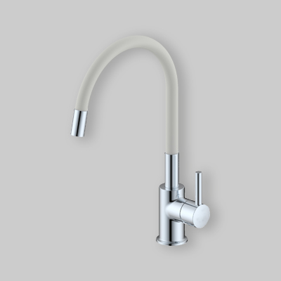 MISCELATORE LAVELLO A CANNA IN GOMMA FLESSIBILE "SNAKE" BIANCO -