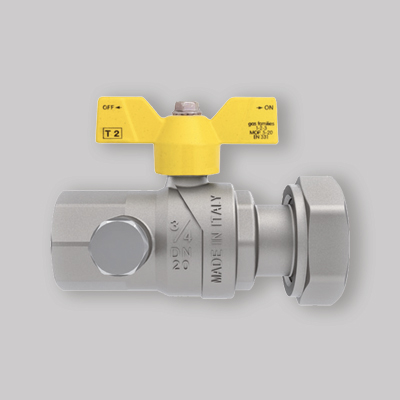 VALVOLA A SFERA GAS F/F CON UNA PRESA PRESSIONE DADO GIREVOLE E FARFALLA ALLUMINIO FIV 3/4" X 1" G