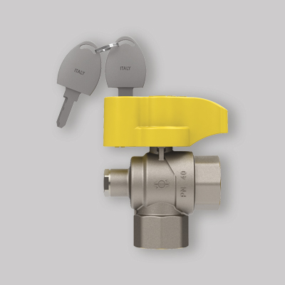 VALVOLA A SFERA GAS SQUADRA CON PRESA PRESSIONE E CHIAVE FIV 1" F x 1" F