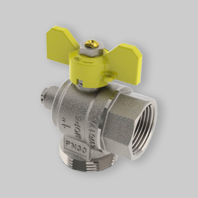 VALVOLA GAS AD ANGOLO POST- CONTATORE CON PRESA TIEMME 3/4" F x 1"1/4 M