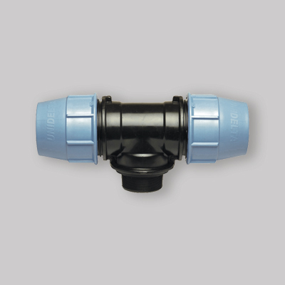 RACCORDO A TEE 90° CON DERIVAZIONE MASCHIO PER POLIETILENE UNIDELTA 90x3"