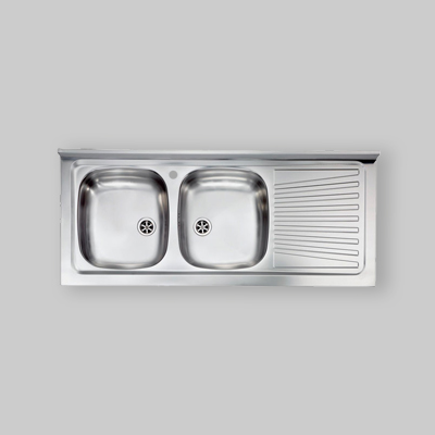 LAVELLO INOX 2 VASCHE DA APPOGGIO 120 X 50 Sx
