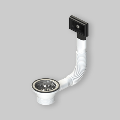 PILETTA PER LAVELLI INOX E SINTETICI CON TROPPO PIENO RETTANGOLARE E TAPPO CESTELLO Ø70 - 1"1/2