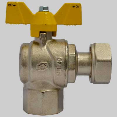 VALVOLA SFERA GAS AD ANGOLO F/F DADO GIREVOLE FARFALLA ALLUMINIO 3/4 x 3/4