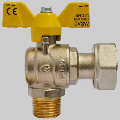 VALVOLA SFERA GAS AD ANGOLO M/F DADO GIREVOLE FARFALLA ALLUMINIO 3/4 x 3/4