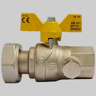 Valvola gas a sfera F/F con presa pressione dado girevole  farfalla Alluminio 3/4 X 1" G