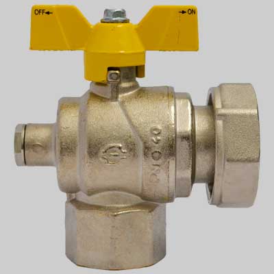 Valvola gas a sfera F/F ad angolo con presa pressione dado girevole farfalla Alluminio 3/4 X 1" G
