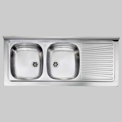 Lavello inox 2 vasche appoggio c/ gocciolatoio 120 X 50 Dx