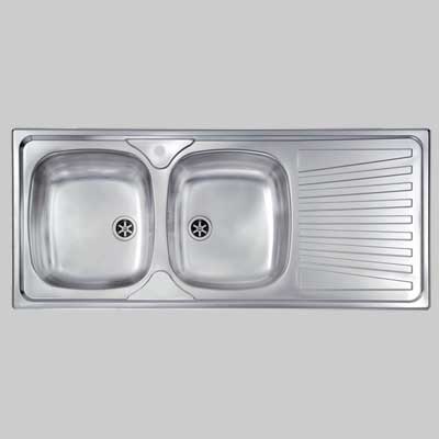 Lavello inox 2 vasche incasso c/gocciolatoio 116 X 50 Dx