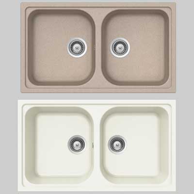 LAVELLO SINTETICO DUE VASCHE INCASSO MOD. LITHOS Bianco