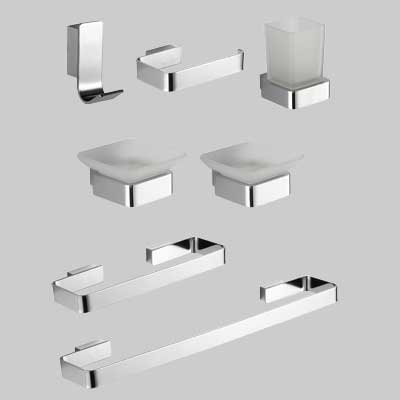 KIT ACCESSORI BAGNO 7 PEZZI SERIE MARY Cromo - vetro