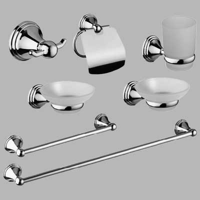 KIT ACCESSORI BAGNO 7 PEZZI SERIE SARA Cromo - vetro