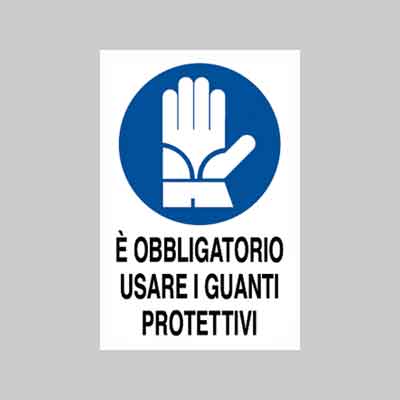 CARTELLO ''OBBLIGATORIO USARE I GUANTI PROTETTIVI'' cm 40x60 (cartone 10 pz)