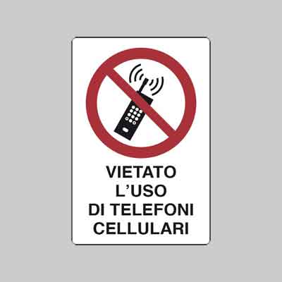 CARTELLO ADESIVO 'VIETATO L'USO DEI TEL. CELLULARI' cm 30x20 (cartone 10 pz)