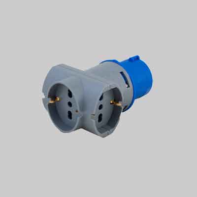 ADATTATORE INDUSTRIALE TRIPLO 220V  spina 2P+T 16A 230V - prese schuko 2P+T 10/16A