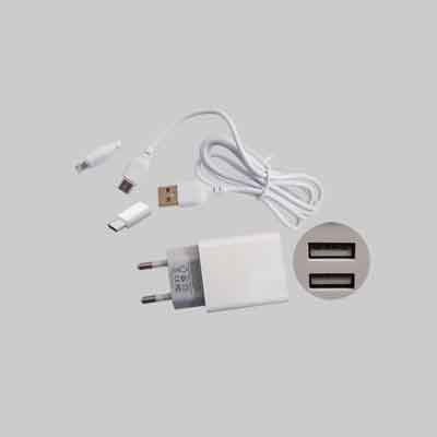 CARICATORE USB DA PARETE CON CAVO DI RICARICA 2,4A - 2 USB- cm 100 - Attacco Type C