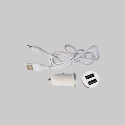 CARICATORE USB DA AUTO CON CAVO DI RICARICA 2,1A - 2 USB- cm 100 - Attacco Lightning