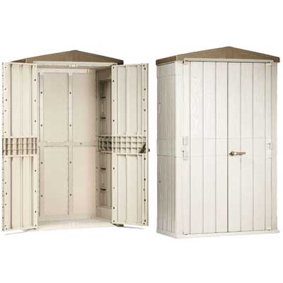CASETTA DA GIARDINO 2 ANTE Cm 130x75,6x218,4h - Col. Grigio/Marrone