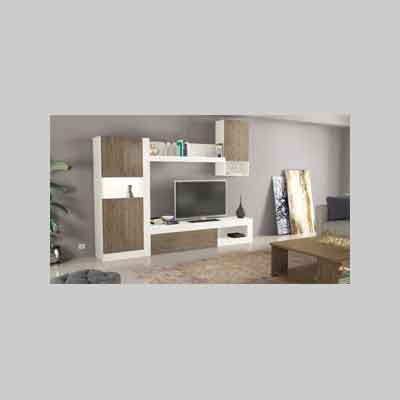 PARETE ATTREZZATA 'ROOMY' BIANCA/NOCE AMERICANO SCURO cm 256x42x200h