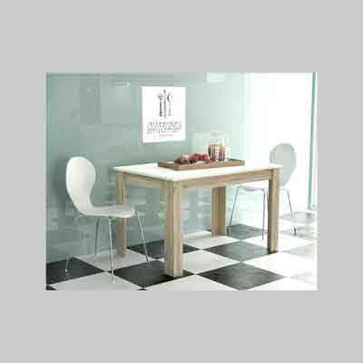 TAVOLO DA PRANZO 'PEPPER 110' BIANCO/ROVERE GRIGIO cm 110x75x75h