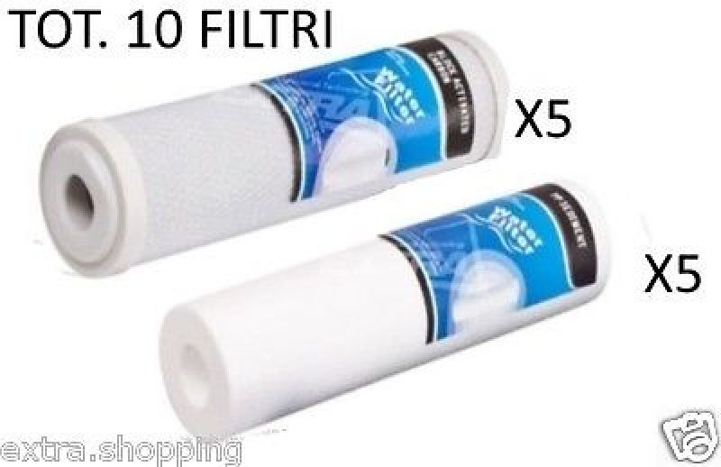 10 FILTRI FILTRO CARTUCCIA CTO CARBONE ATTIVO SEDIMENTI 5 10" DEPURATORE OSMOSI