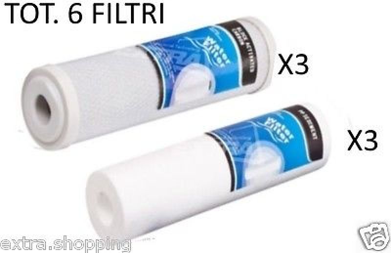 6 FILTRI FILTRO CARTUCCIA CTO CARBONE ATTIVO SEDIMENTI 1 10" DEPURATORE OSMOSI