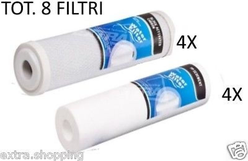 8 FILTRI FILTRO CARTUCCIA CTO CARBONE ATTIVO SEDIMENTI 1 10" DEPURATORE OSMOSI