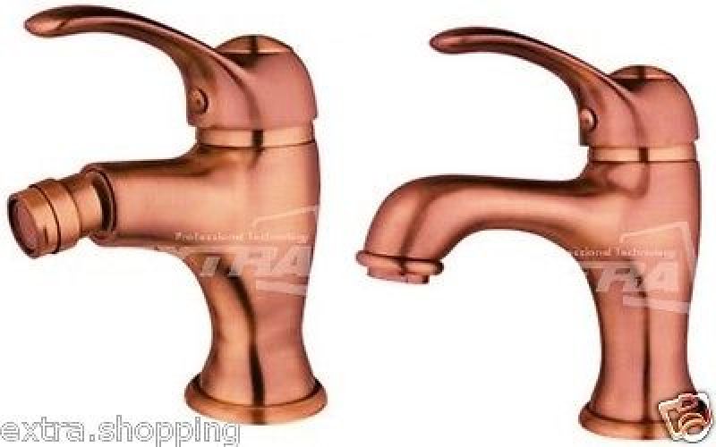 COPPIA SET SERIE KIT MISCELATORI RUBINETTI LAVABO BIDET RAME RAMATI  RAMATO BIDE