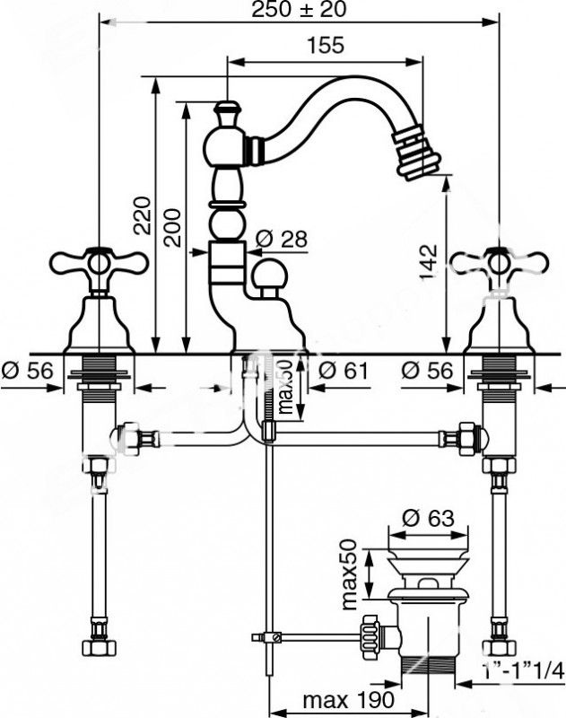 MISCELATORE BATTERIA BIDET BASSO EMMEVI DECO' OLD 12644 CROMATO RAME BRONZO ORO