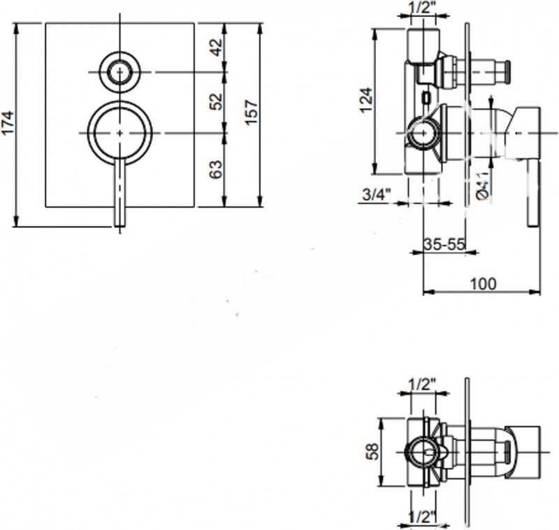 MISCELATORE INCASSO DOCCIA DEVIATORE CROLLA RUBINETTERIE LINEA DOMUS 27555 CROMO