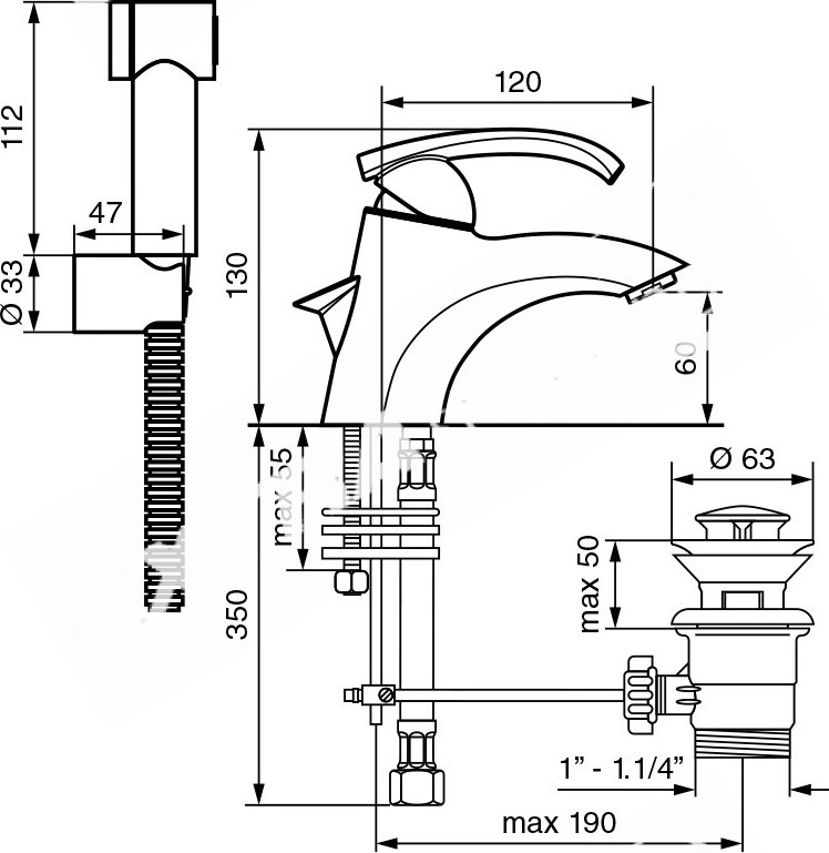 RUBINETTO MISCELATORE LAVABO CON DOCCETTA LATERALE EMMEVI RAMSES 72063 CROMATO