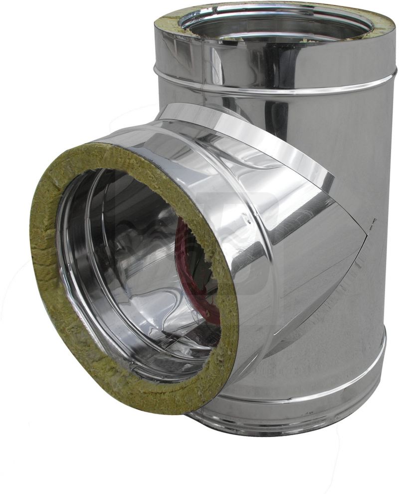 TEE IN ACCIAIO INOX 316L A 90° DOPPIA PARETE D. Int. 100 - D. Est. 150