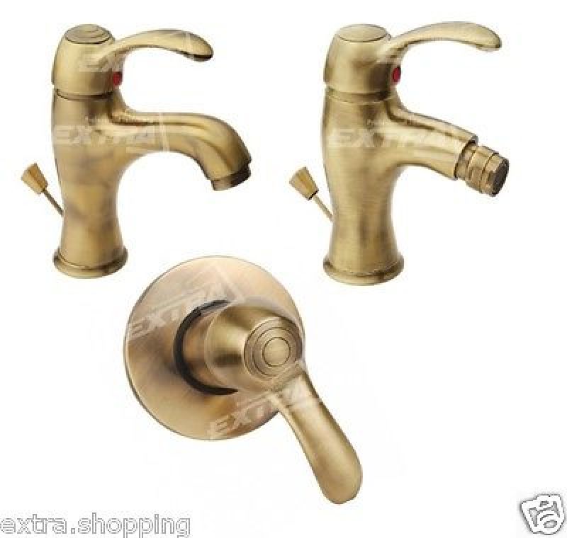 TRIS SERIE MISCELATORI RUBINETTI LAVABO BIDET DOCCIA INCASSO BRONZO BRONZATO