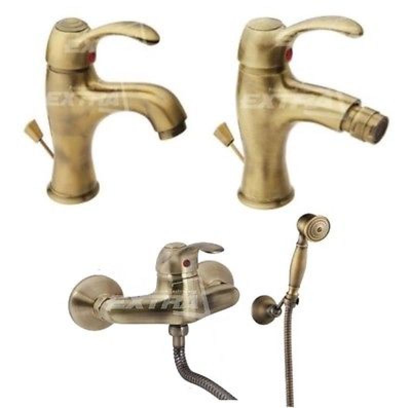 TRIS SERIE MISCELATORI RUBINETTI LAVABO BIDET ESTERNO BRONZO BRONZATI BRONZATO