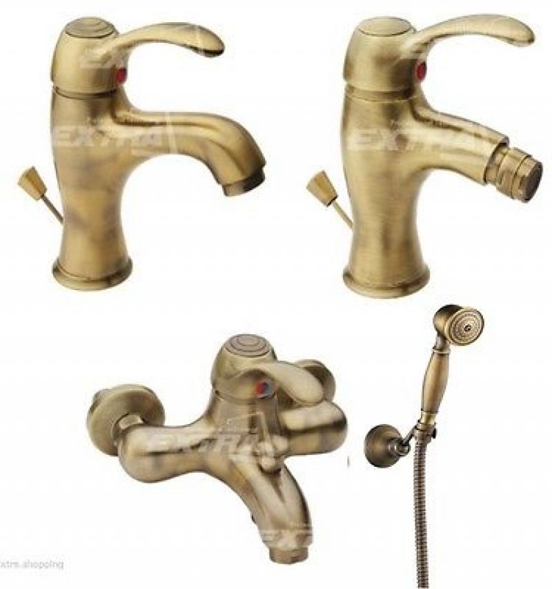TRIS SERIE MISCELATORI RUBINETTI LAVABO BIDET VASCA BRONZO BRONZATI BRONZATO